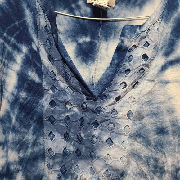 OSO Casuals Womens Blue Tie Dye Tunic Detail Scoop neck Size M - Picture 3 of 7